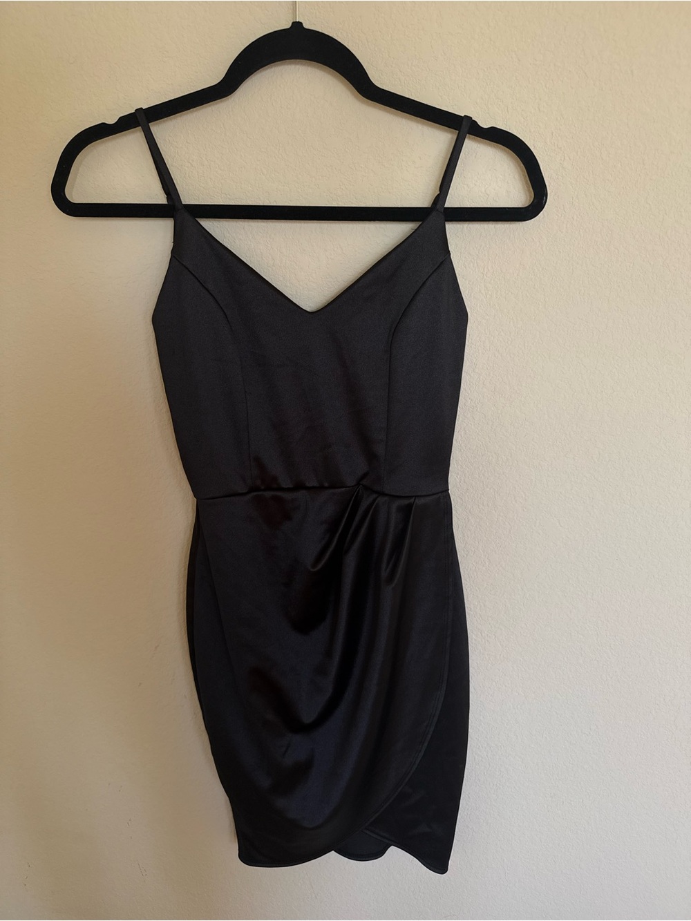 Blue Blush Black Satin Spaghetti-Strap Mini Dress